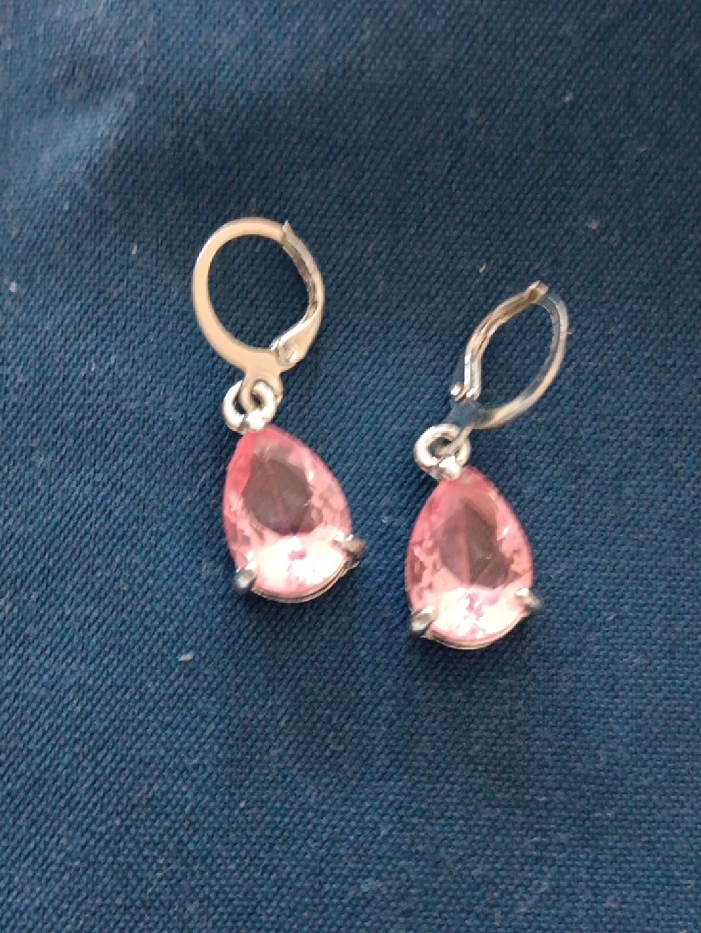 Pink Teardrop Crystal Dangle Earrings - Silver Tone